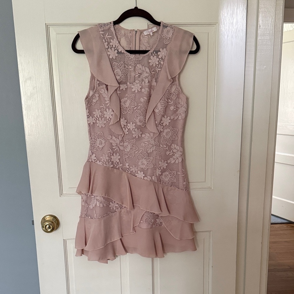 Parker Blush Lace Ruffle Mini Dress
